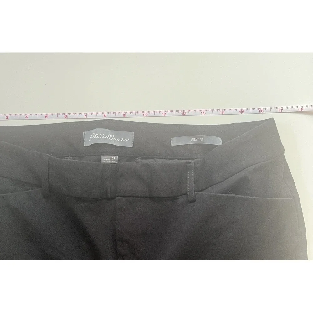 Eddie Bauer Women's Size 14S Short Curvy Fit‎ Black Trouser Wide Leg Stretch